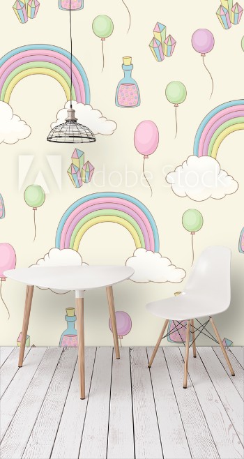 Picture of Rainbow balloons fairy dust and crystals seamless pattern